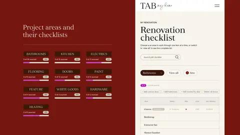 Tab My Home renovation checklist grouped by project area