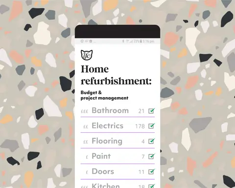 Tab My Home home refurbishment budget on a phone screen