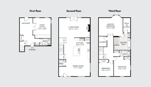 2D floor plans for a three-storey London house
